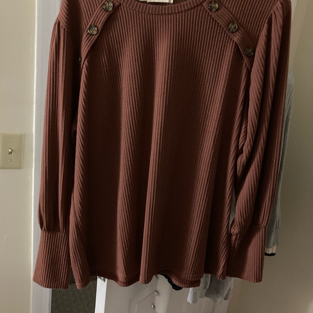 Women's Ribbed Crew Neck Sweater - Rust color